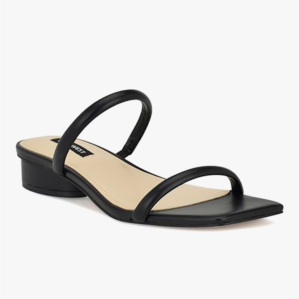 Nine West Women’s Morella Black Double-Strap Low Heel Sandals Size 7.5